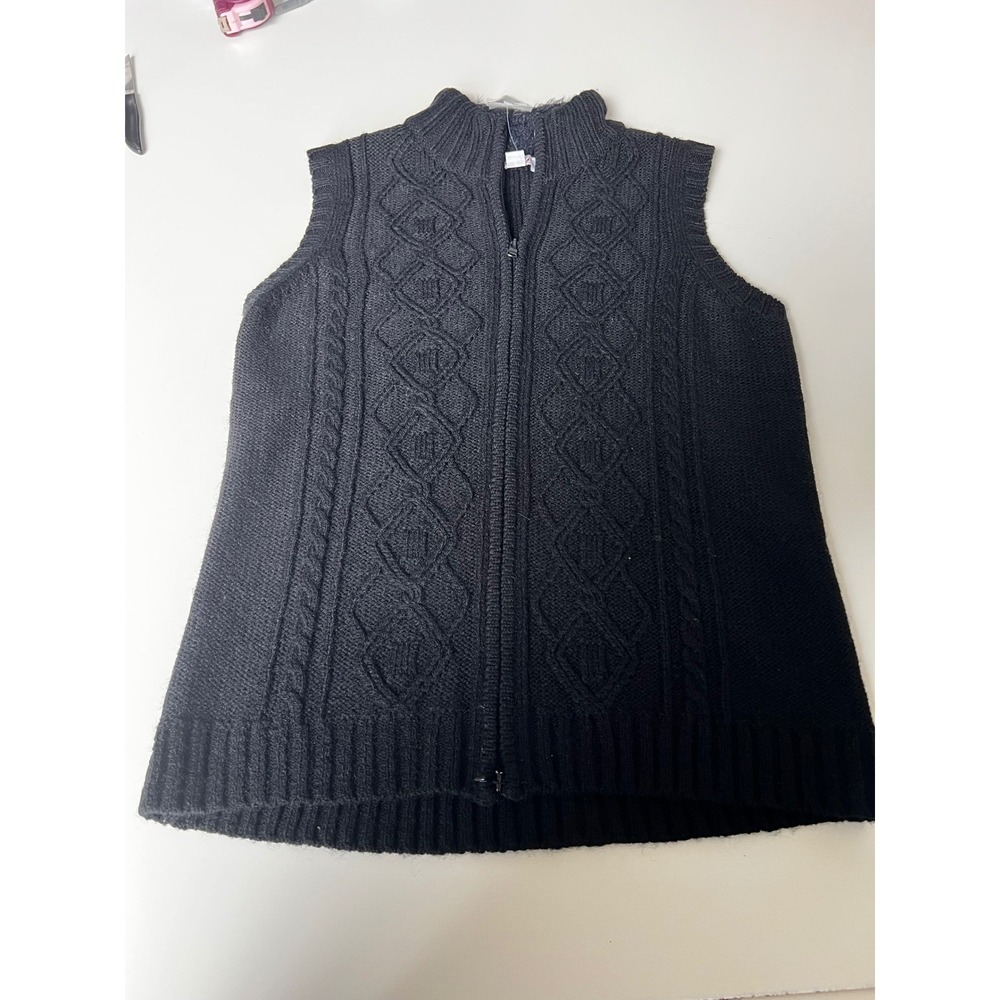 Denim & co Black Cable Knit Zip Front Sleeveless Sweater Vest Womens Small NWT